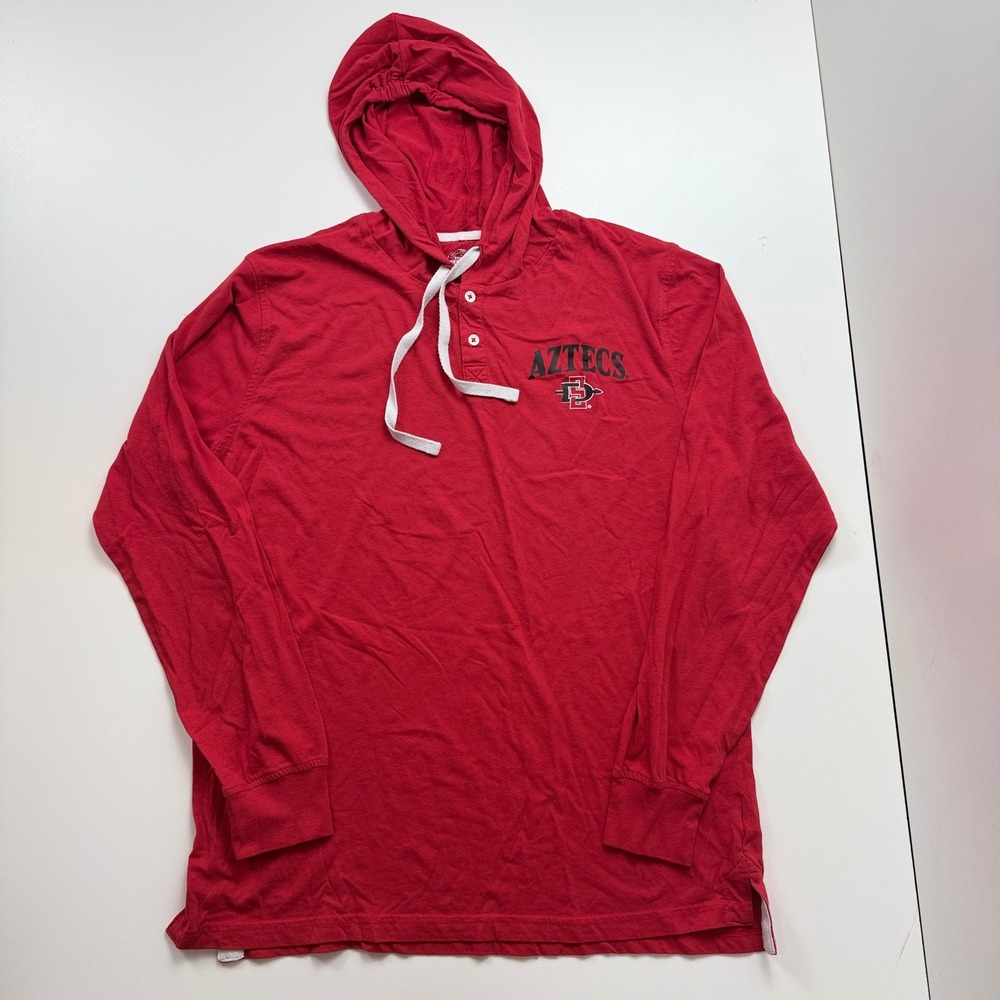 Rivalry Threads San Diego State Aztecs Red Hooded Henley Shirt Mens Large SDSU